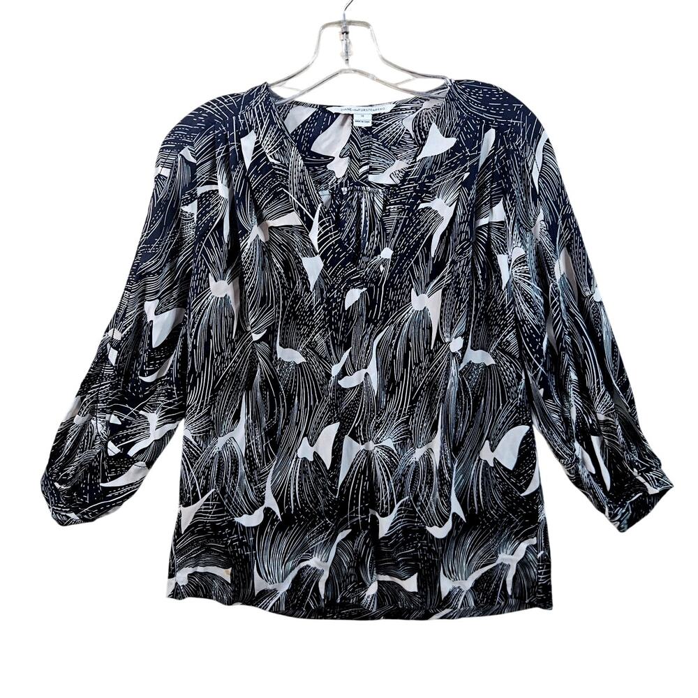 Diane von Furstenberg DVF New Cahil Top Printed Silk Stretch Blouse Size 10